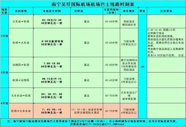 南寧機場大巴時刻表(2022最新)